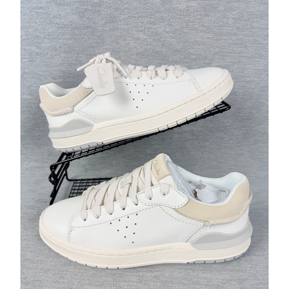Clarks CourtLite2 Run Sneakers Mens 7.5 White Leather Suede Low Top Comfort